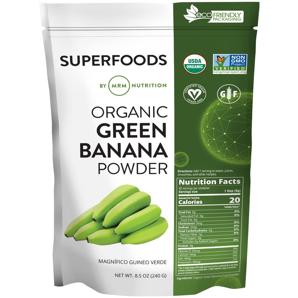 MRM Nutrition Organic Green Banana Powder – High-Fiber Prebiotic Flour (40 Servings)