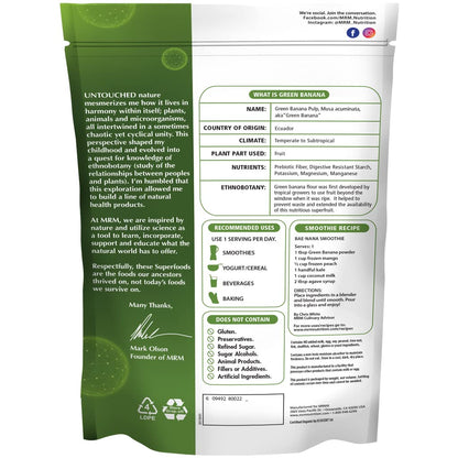 MRM Nutrition Organic Green Banana Powder – High-Fiber Prebiotic Flour (40 Servings)