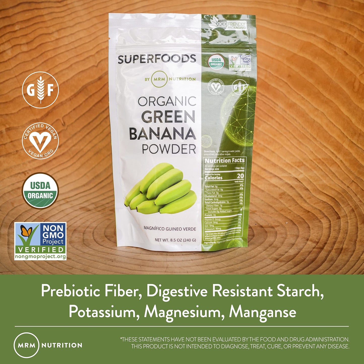 MRM Nutrition Organic Green Banana Powder – High-Fiber Prebiotic Flour (40 Servings)
