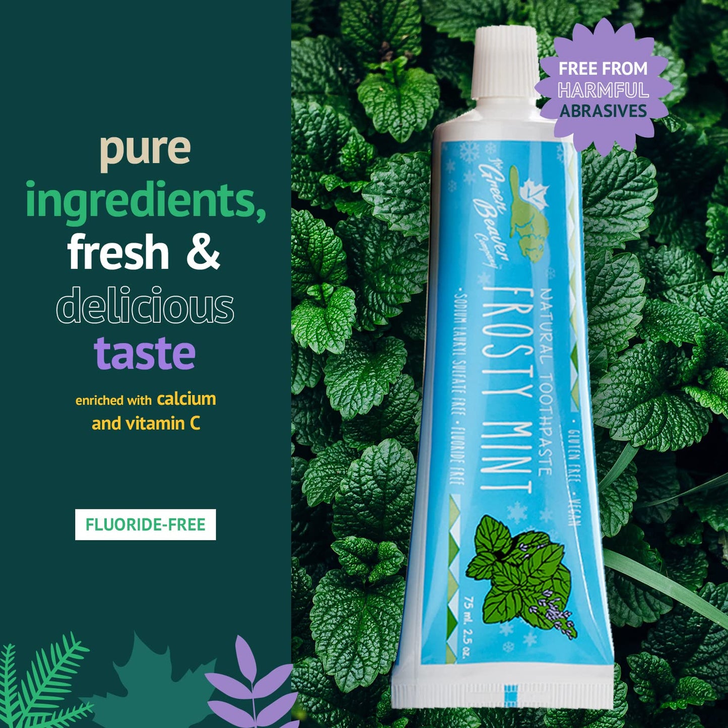Green Beaver Toothpaste Frosty Mint 2.5 oz - Natural Toothpaste for Fresh Breath