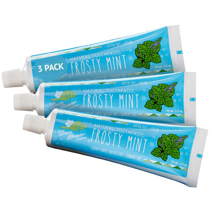Green Beaver All Natural Toothpaste – Vegan, Fluoride Free, Gluten Free – Frosty Mint 75ml (3 Pack)