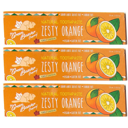 Green Beaver All Natural Toothpaste - Zesty Orange (75ml) 3 Pack - Vegan, Fluoride Free, Gluten Free
