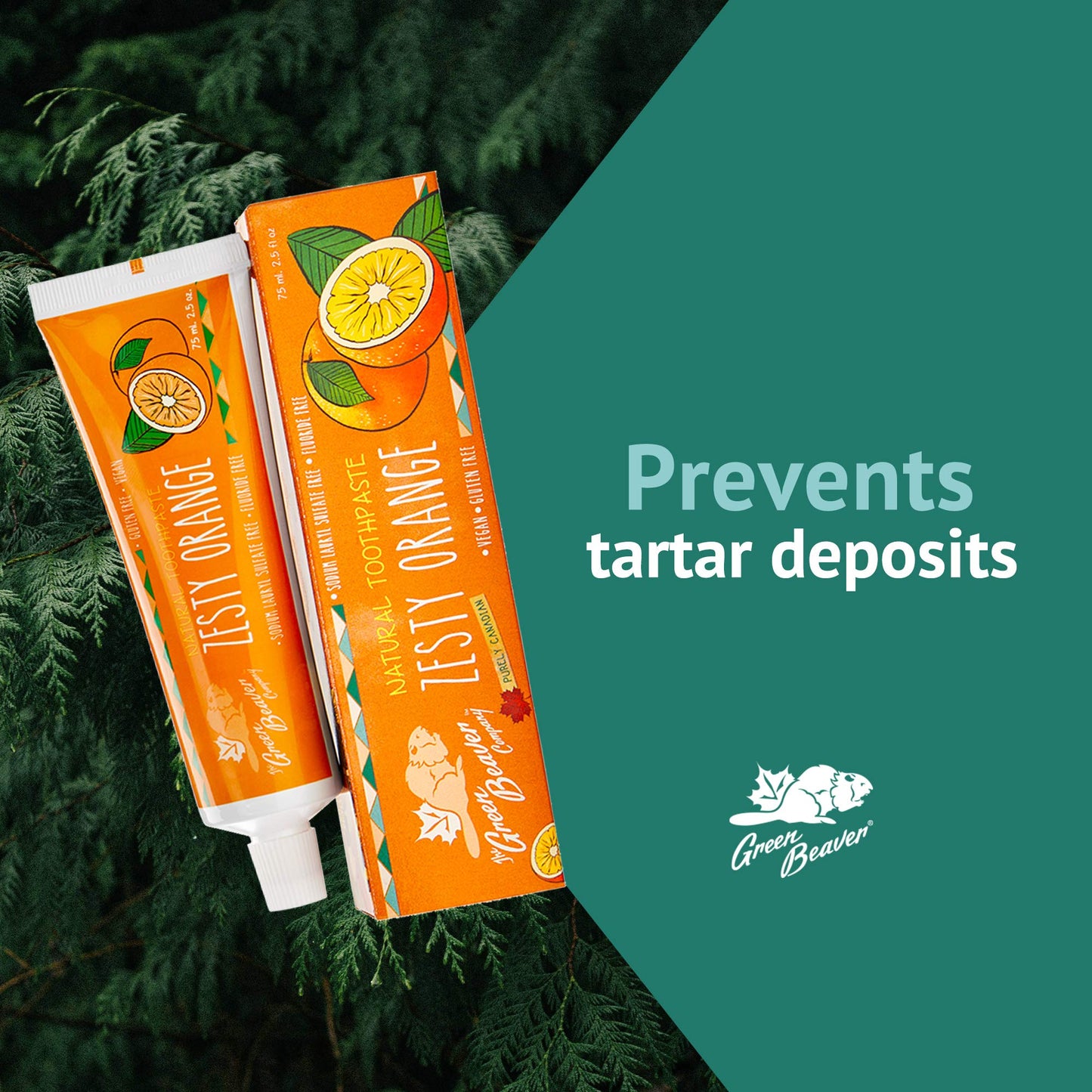 Green Beaver All Natural Toothpaste - Zesty Orange (75ml) 3 Pack - Vegan, Fluoride Free, Gluten Free