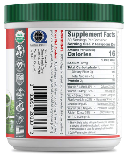 Green Foods Wheat Grass Shots 5.3 oz - Organic, Kosher, Vegan, Raw