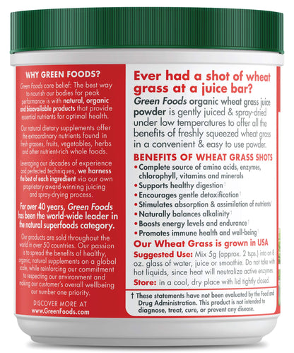 Green Foods Wheat Grass Shots 5.3 oz - Organic, Kosher, Vegan, Raw