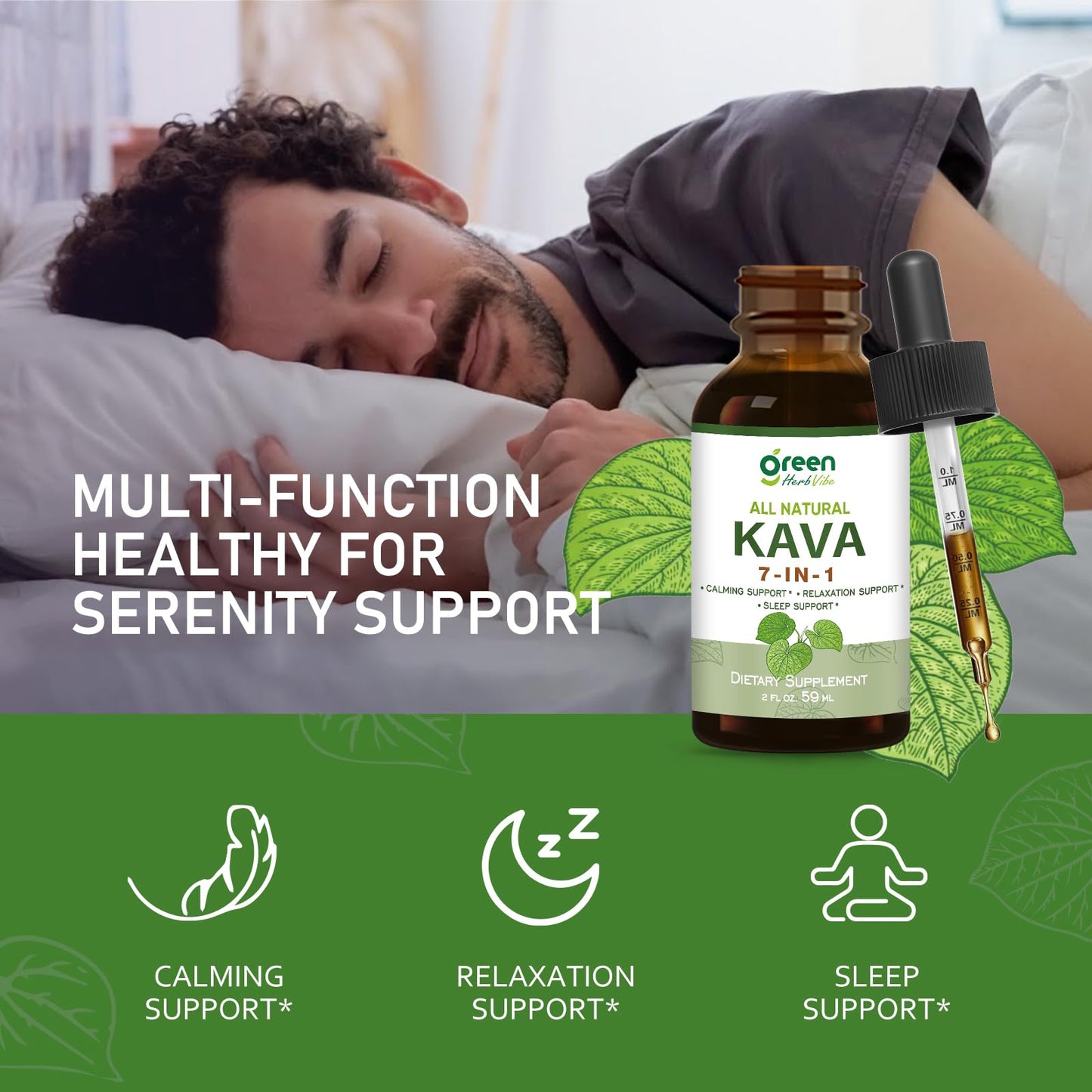 Green Herb Vibe Kava Drops – Relaxation & Sleep Support (60 Days, 2 oz)