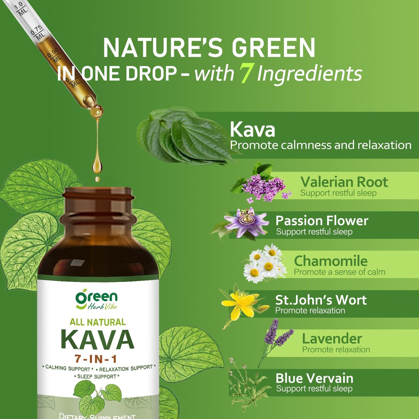 Green Herb Vibe Kava Drops – Relaxation & Sleep Support (60 Days, 2 oz)