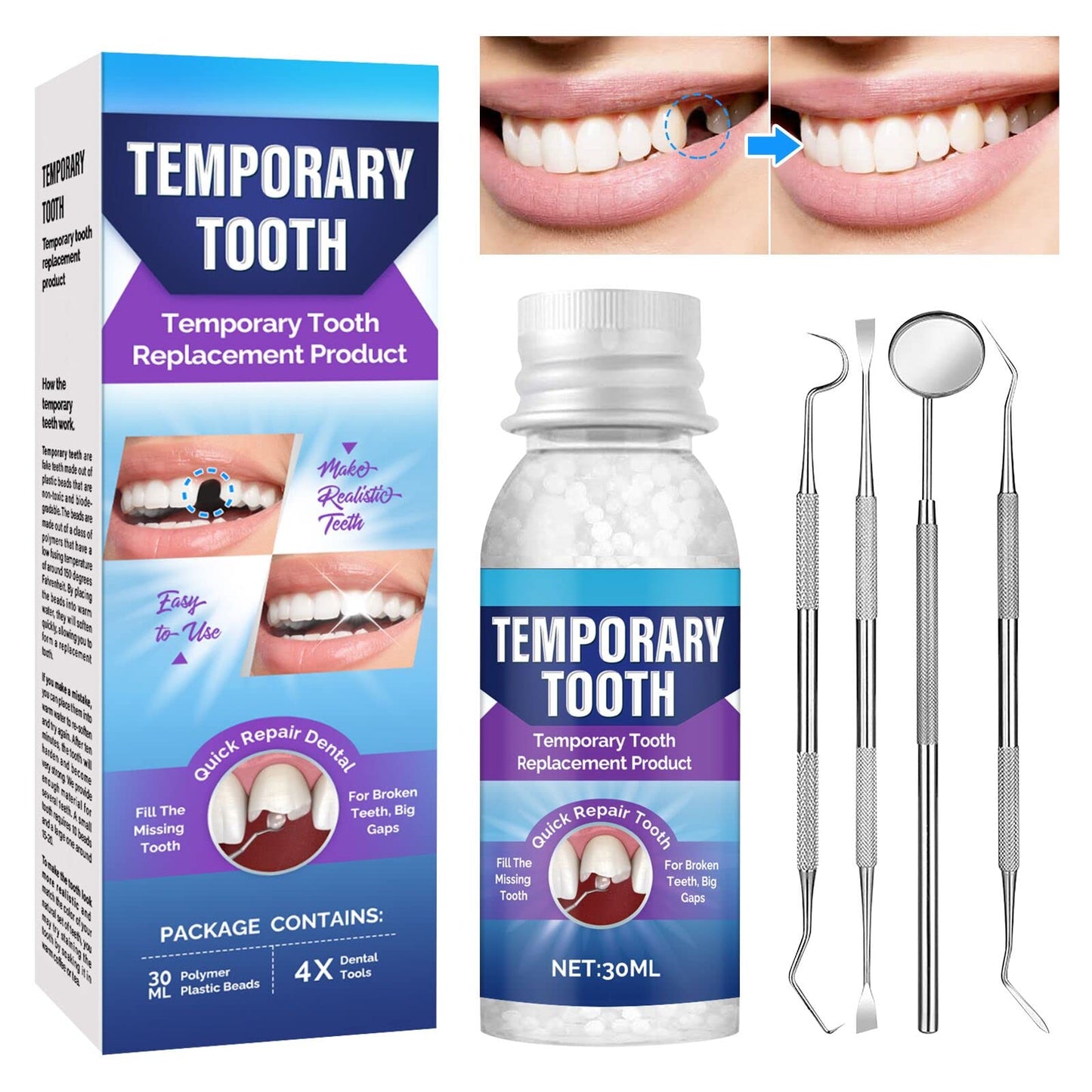 Green Hills Tooth Repair Kit – Moldable Tooth Filling DIY at Home with 4 Dental Tools