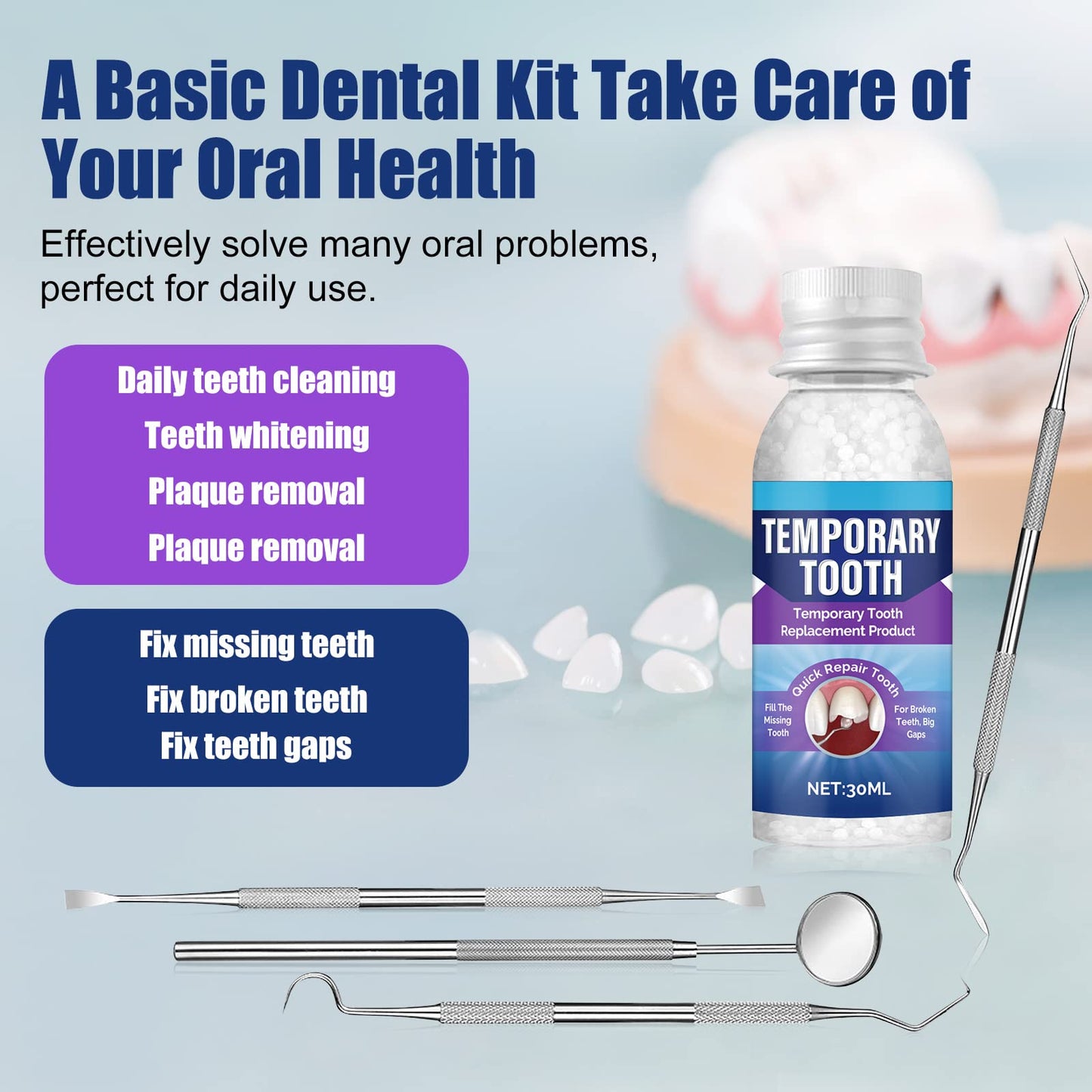 Green Hills Tooth Repair Kit – Moldable Tooth Filling DIY at Home with 4 Dental Tools