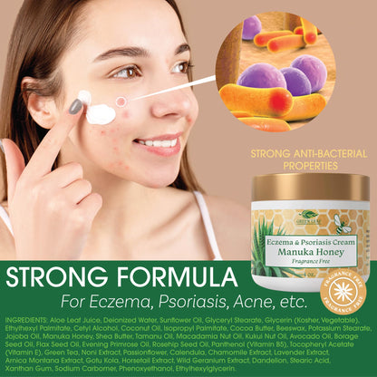 Green Leaf Naturals Manuka Honey Eczema Cream – Fragrance-Free Moisturizer for Dry, Itchy Skin (Body & Face) 4oz