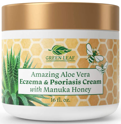 Green Leaf Naturals Manuka Honey Eczema Cream – Moisturizing Lotion for Dry Skin, Psoriasis Relief (16oz)