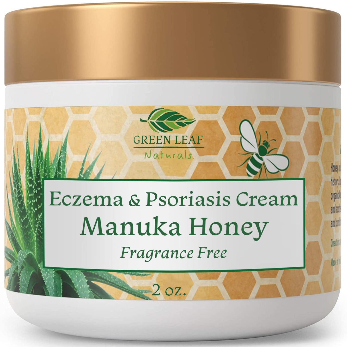 Green Leaf Naturals Manuka Honey Eczema Cream – Fragrance-Free Moisturizer for Dry Skin, Eczema & Psoriasis (2oz)