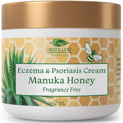 Green Leaf Naturals Manuka Honey Eczema Cream – Fragrance-Free Moisturizer for Dry Skin, Eczema & Psoriasis (2oz)