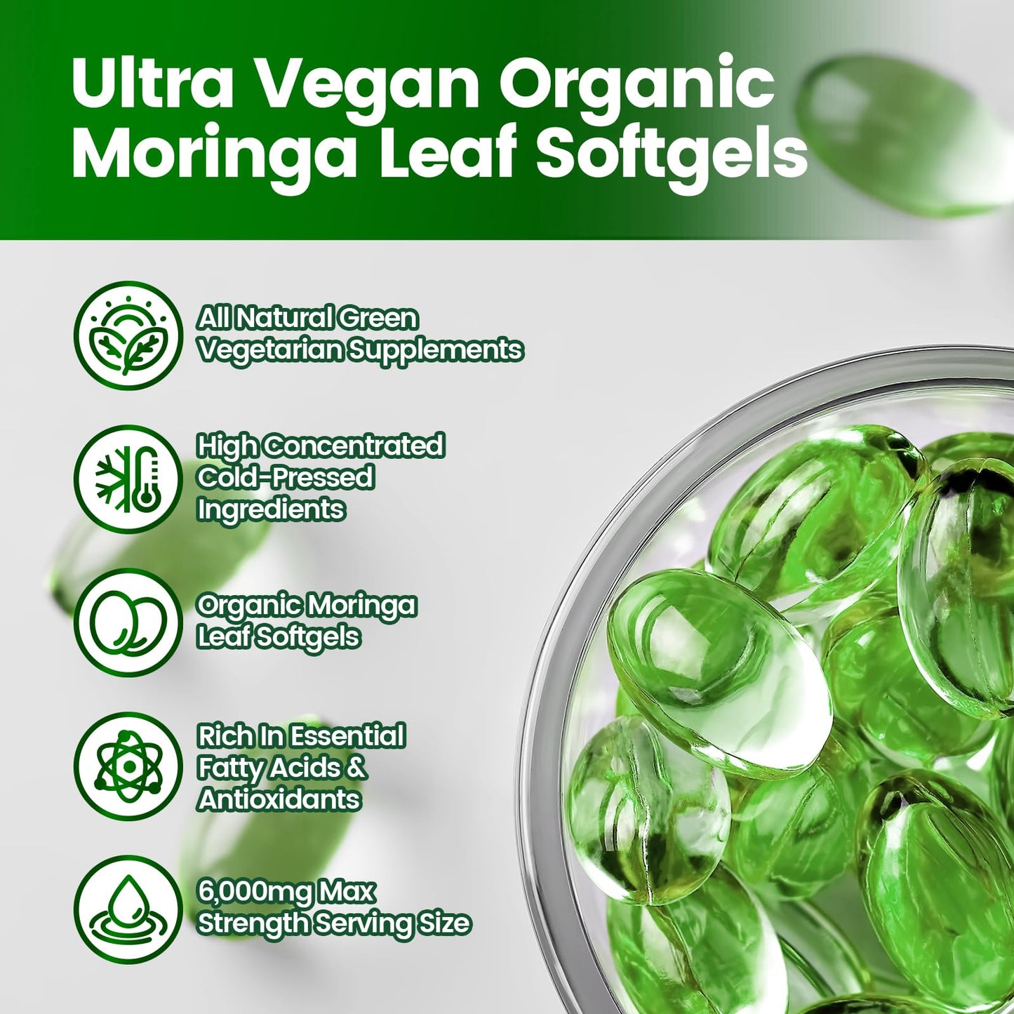 Pure Moringa Capsules 6000mg | 120 Day Supply | Liposomal 98% Absorption
