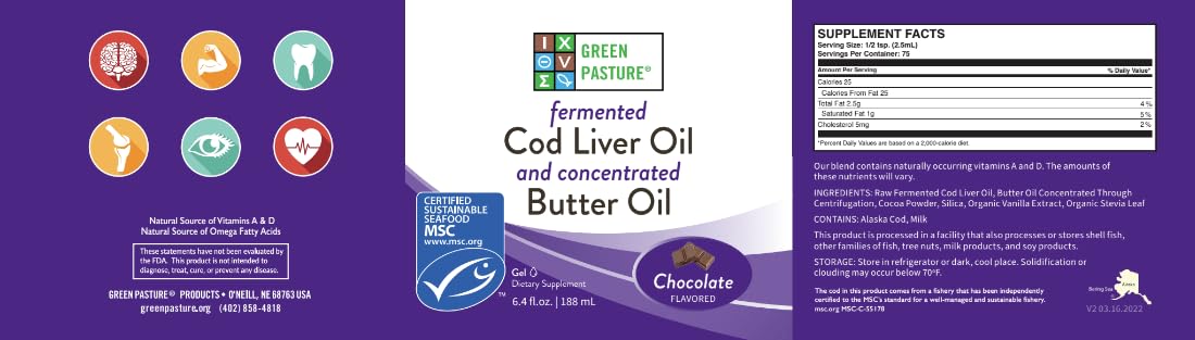 Green Pasture Butter Oil & Fermented Cod Liver Oil Gel – Chocolate, 6.4 oz