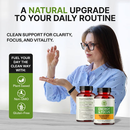 Green Regimen Energy & Focus Capsules - Natural Nootropic Supplement for Sustained Mental Clarity, Enhanced Concentration & Alertness - No Crash, Vegan, Non-GMO - 60 Caps