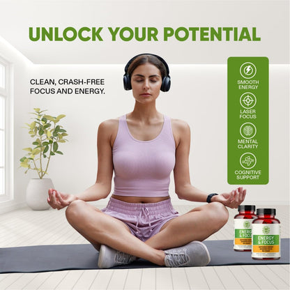 Green Regimen Energy & Focus Capsules - Natural Nootropic Supplement for Sustained Mental Clarity, Enhanced Concentration & Alertness - No Crash, Vegan, Non-GMO - 60 Caps