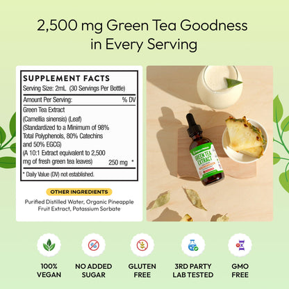 Green Tea 10:1 Extract 50% EGCG Liquid Drops – Vegan Immune & Skin Support