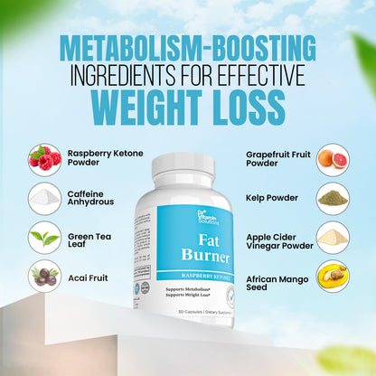 DR VITAMIN SOLUTIONS Fat Burner for Women with GLP-1 Support - Weight Loss Supplements with Raspberry Ketone Powder, Green Tea, Kelp - Natural Weight Loss Pills for Women & Men - 30 Diet Pills