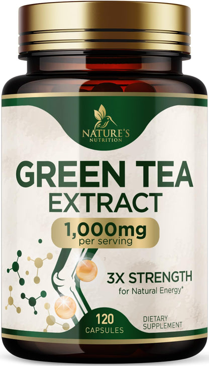Green Tea Extract Capsules 1000 mg – 3X Strength, 45% EGCG & 98% Polyphenols | 120 Capsules