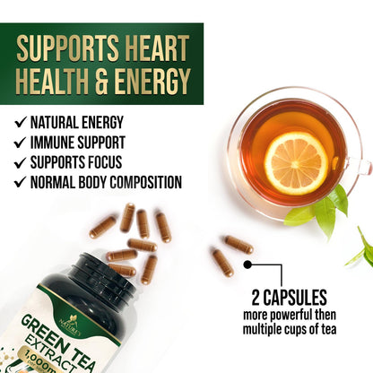 Green Tea Extract Capsules 1000 mg – 3X Strength, 45% EGCG & 98% Polyphenols | 120 Capsules