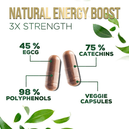 Green Tea Extract Capsules 1000 mg | 45% EGCG & 98% Polyphenols | 3X Strength | Vegan, Non-GMO, 240 Capsules
