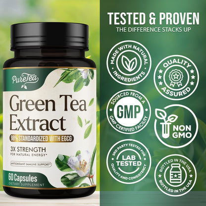 Green Tea Extract Capsules 1000mg - 45% EGCG, 98% Polyphenols | 60 Capsules