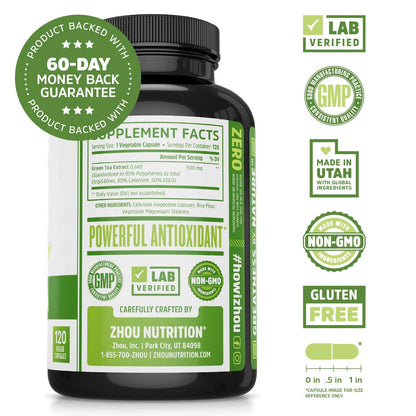 Zhou Nutrition Green Tea Extract Supplement - 500mg per Serving | Vegan Capsules