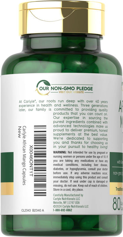 Carlyle African Mango 1220mg - 80 Caps | Green Tea Extract | Non-GMO, Gluten Free