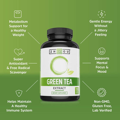 Zhou Nutrition Green Tea Extract Supplement - 500mg per Serving | Vegan Capsules