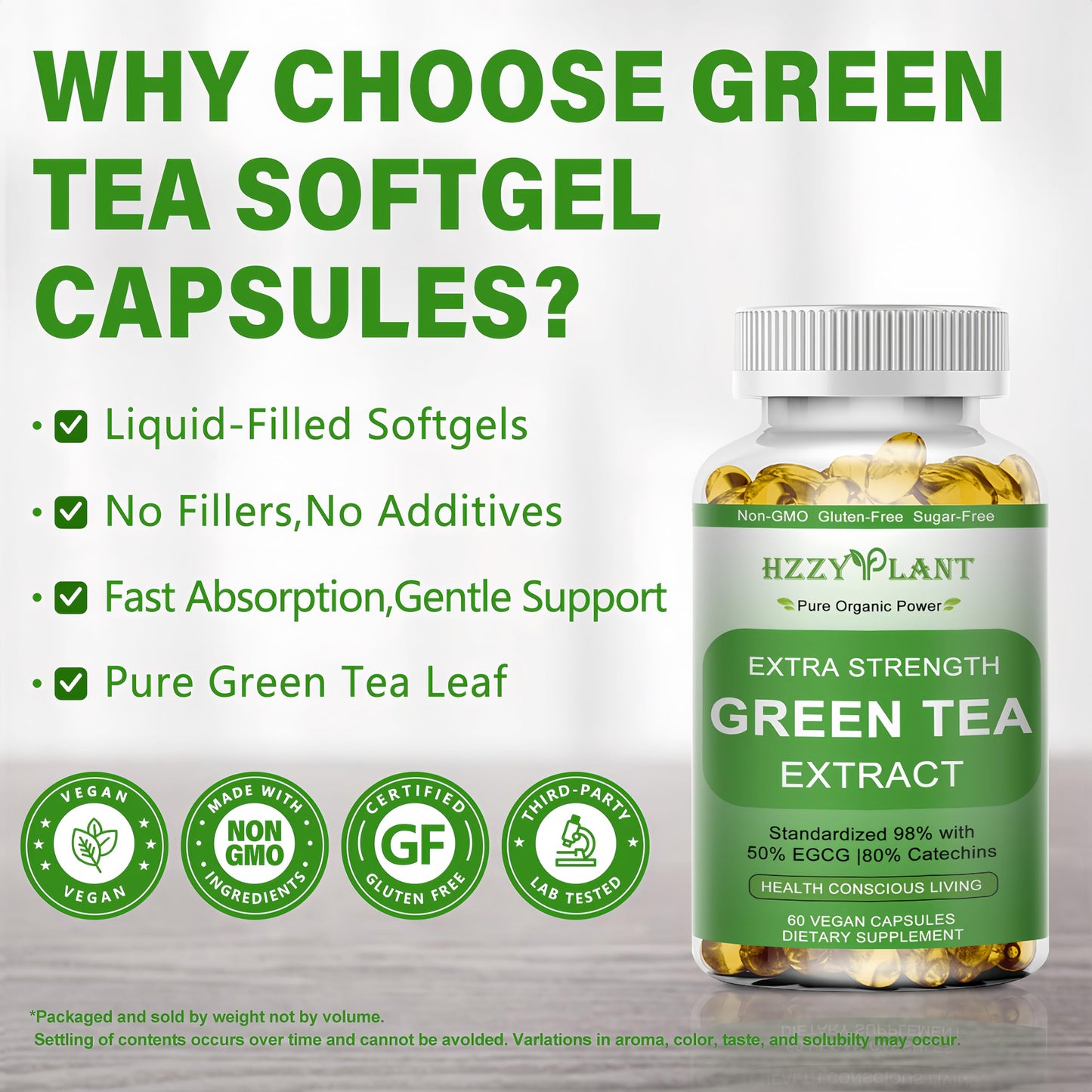 Green Tea Extract Softgels | High Absorption EGCG 50% | Energy & Immune Support