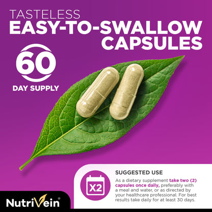 Nutrivein Premium Resveratrol 1450mg - 120 Caps: Pure Trans Resveratrol Supplement Enhanced with Green Tea Leaf & Acai Berry - Aging, Defenses, Brain, Heart, and Joint Support