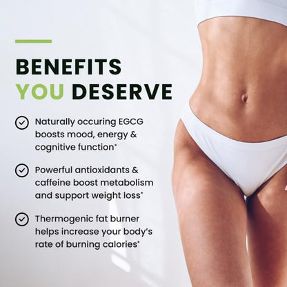 Green Tea Weight Loss Pills for Women & Men | 45% EGCG | Vegan Fat Burner | 120 Ct