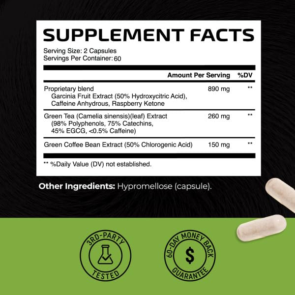 Green Tea Weight Loss Pills for Women & Men | 45% EGCG | Vegan Fat Burner | 120 Ct