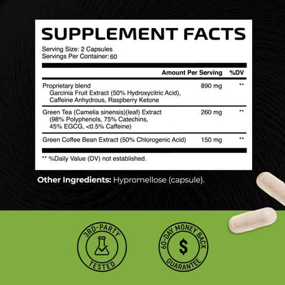 Green Tea Weight Loss Pills for Women & Men | 45% EGCG | Vegan Fat Burner | 120 Ct
