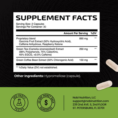 Green Tea Weight Loss Pills for Men & Women — 45% EGCG | Vegan Fat Burner 60 Ct