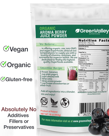 Green Valley Organic Aronia Berry Powder – 12 oz, Antioxidant Rich