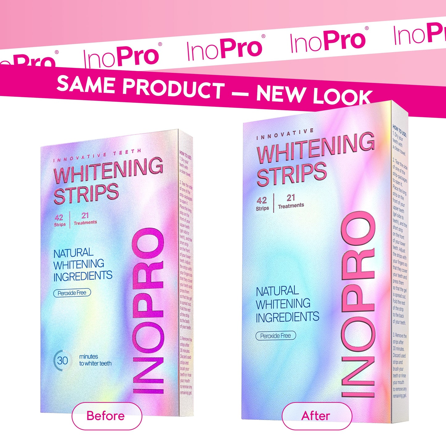 InoPro Teeth Whitening Strips Kit – 42 Strips, 21 Treatments, Peroxide Free