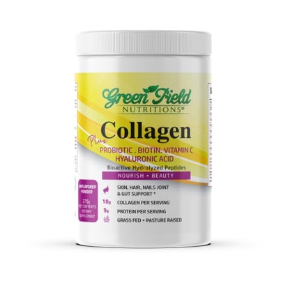 Greenfield Nutritions Halal Collagen Peptides Powder – 9g Protein, Probiotic, Biotin, Hyaluronic Acid & Vitamin C (270g)
