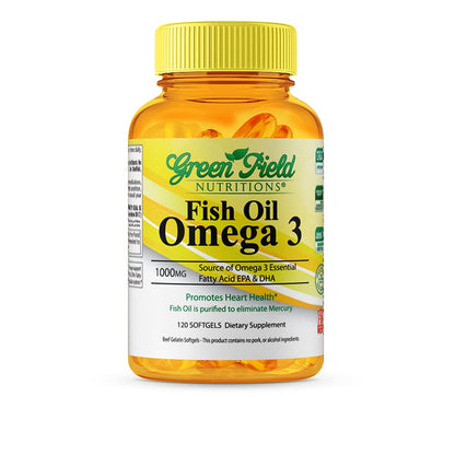 Greenfield Nutritions Halal Fish Oil 1000mg - Omega-3 300mg per Softgel, EPA 180mg & DHA 120mg, 120 Pills