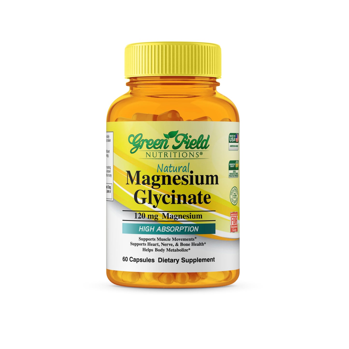Greenfield Nutritions Halal Magnesium Glycinate 120mg - Gluten Free