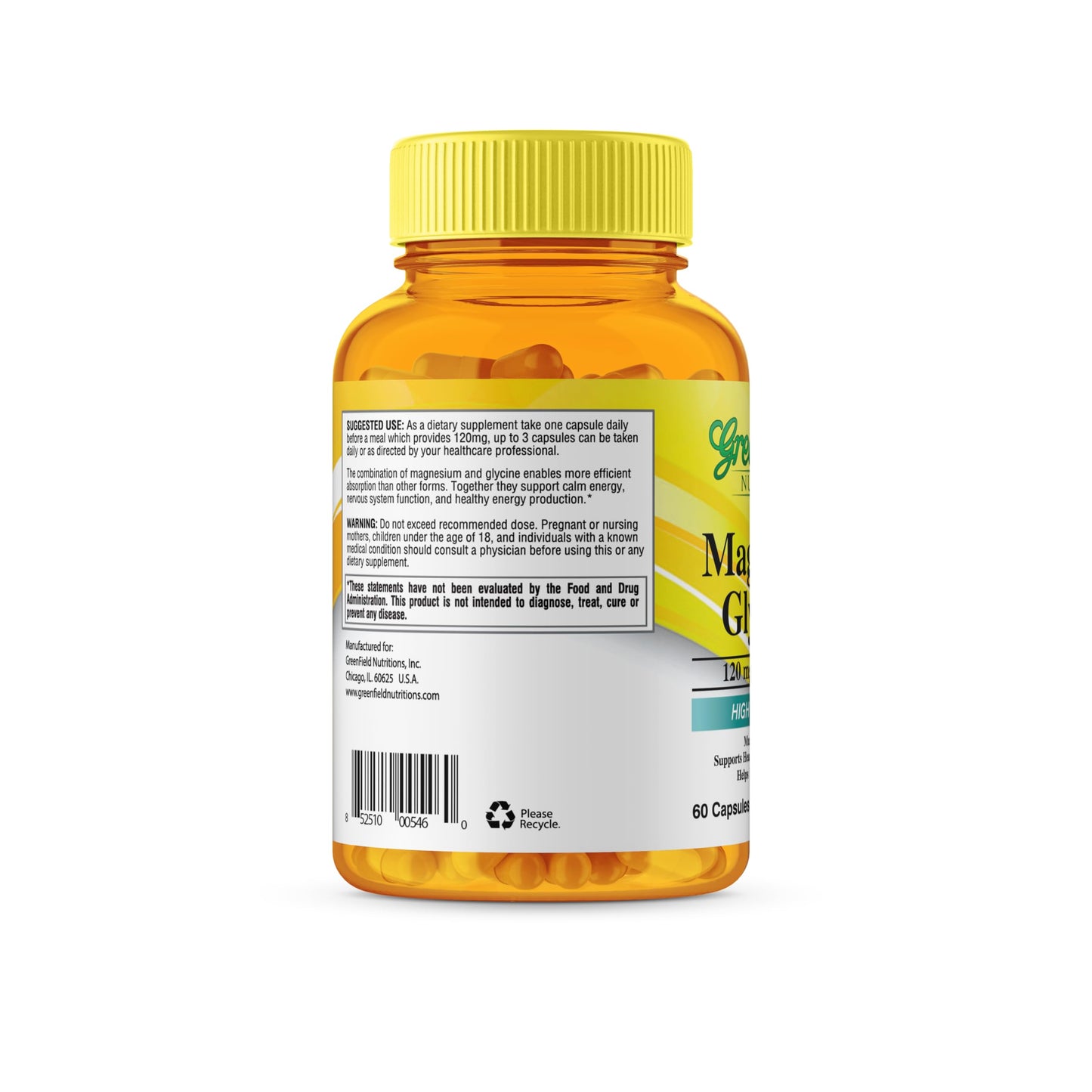Greenfield Nutritions Halal Magnesium Glycinate 120mg - Gluten Free