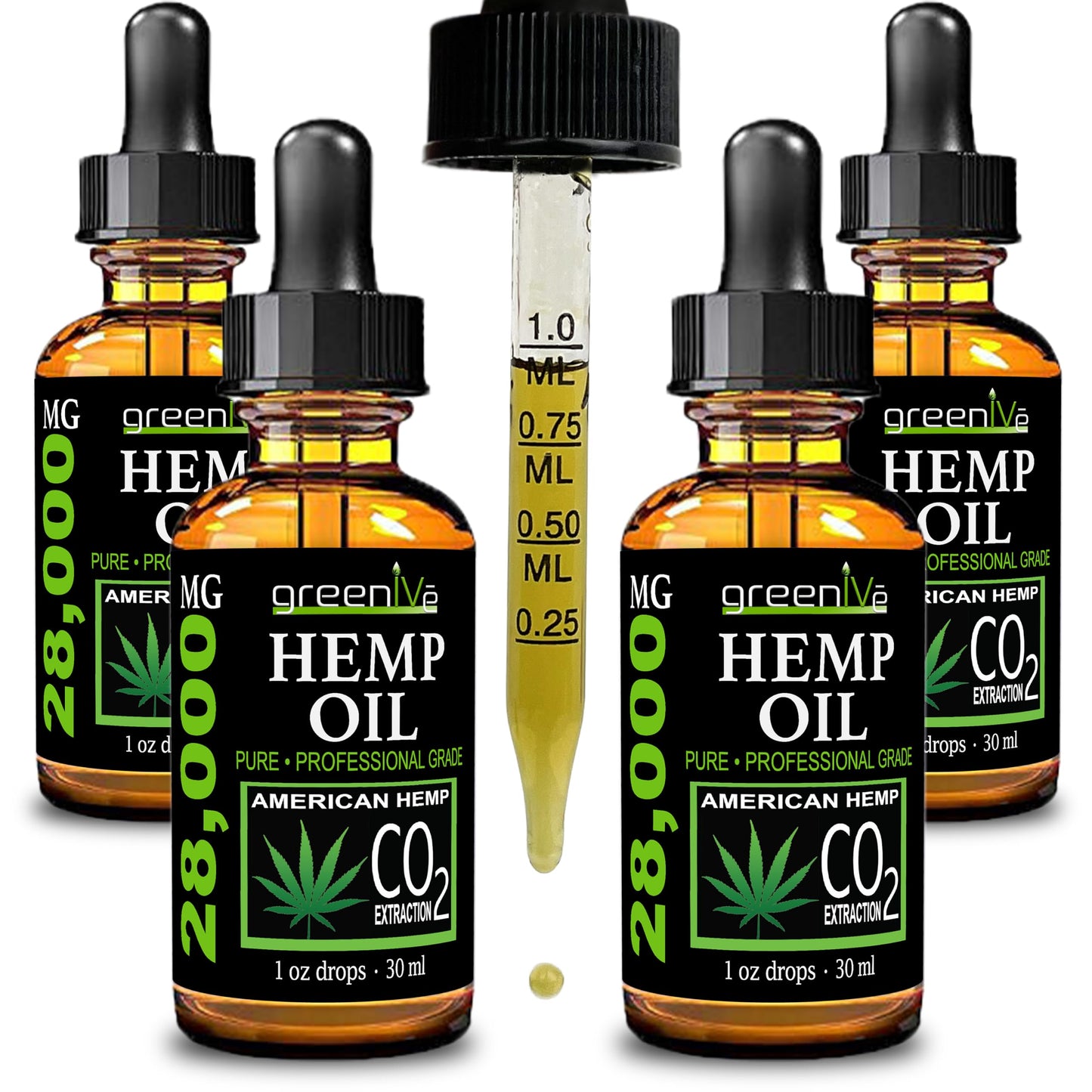 GreenIVe Hemp Drops 28,000mg – Naturally Grown Hemp Oil (4 Pack) | Vegan Omegas