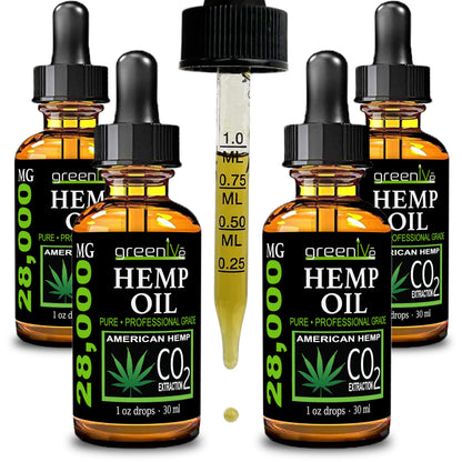 GreenIVe Hemp Drops 28,000mg – Naturally Grown Hemp Oil (4 Pack) | Vegan Omegas