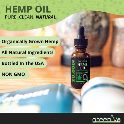 GreenIVe Hemp Drops 28,000mg – Naturally Grown Hemp Oil (4 Pack) | Vegan Omegas