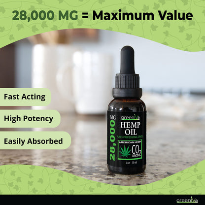 GreenIVe Hemp Drops 28,000mg – Naturally Grown Hemp Oil (4 Pack) | Vegan Omegas