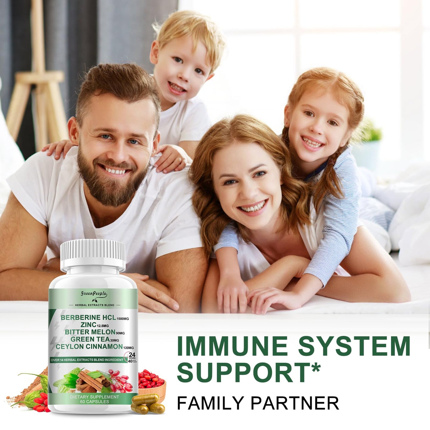 GREENPEOPLE Berberine Supplement with Ceylon Cinnamon - 1500mg Berberine, GLP-1 & AMPK Activation, Immune Support (60 Count)