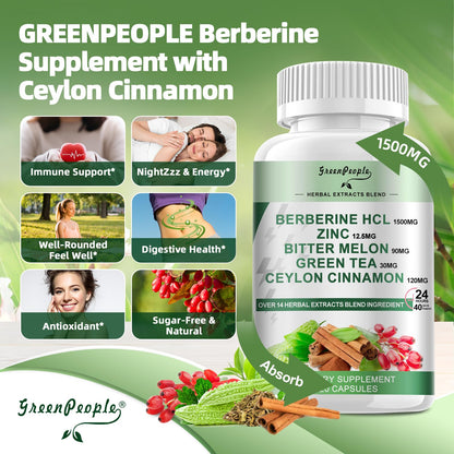 GREENPEOPLE Berberine 1500mg Liposomal - 120 Capsules | Immune Support & Energy