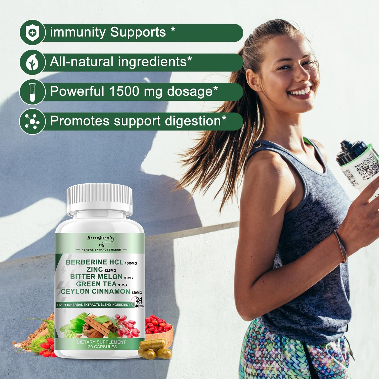 GREENPEOPLE Berberine with Cinnamon – 2 Pack, 120-Count