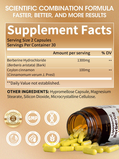 GREENPEOPLE Liposomal Berberine HCl 1300mg – AMPK Activation, High Absorption, Non-GMO/Vegan – 30-Day Supply